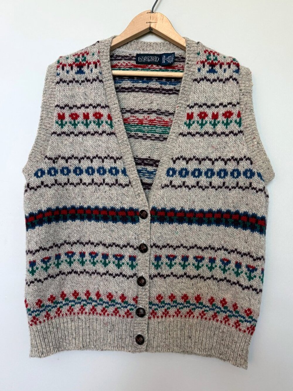 Vintage 80s/90s Lands' End Wool Fair Isle Sweater Vest | Women's L USA Cottage